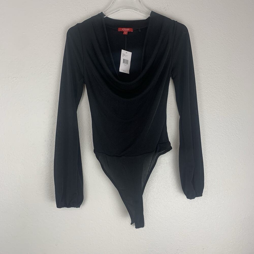 Guess Esme Bodysuit Womens Small Elegant Classy Top‎ Cowl Neck Shiny Stretch New